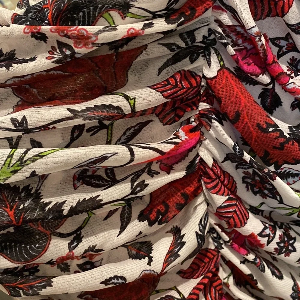 DVF floral gathered fitted king sleeve dress Size 10 - Picture 6 of 8